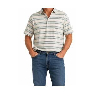 American Eagle Shirt Mens Size XL Blue White Stripe Collar Short Sleeve Polo Top